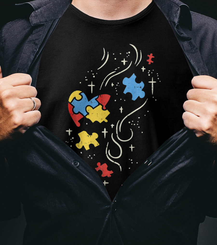 Autism Awareness Puzzle Ribbon Heart Crosses T-Shirt
