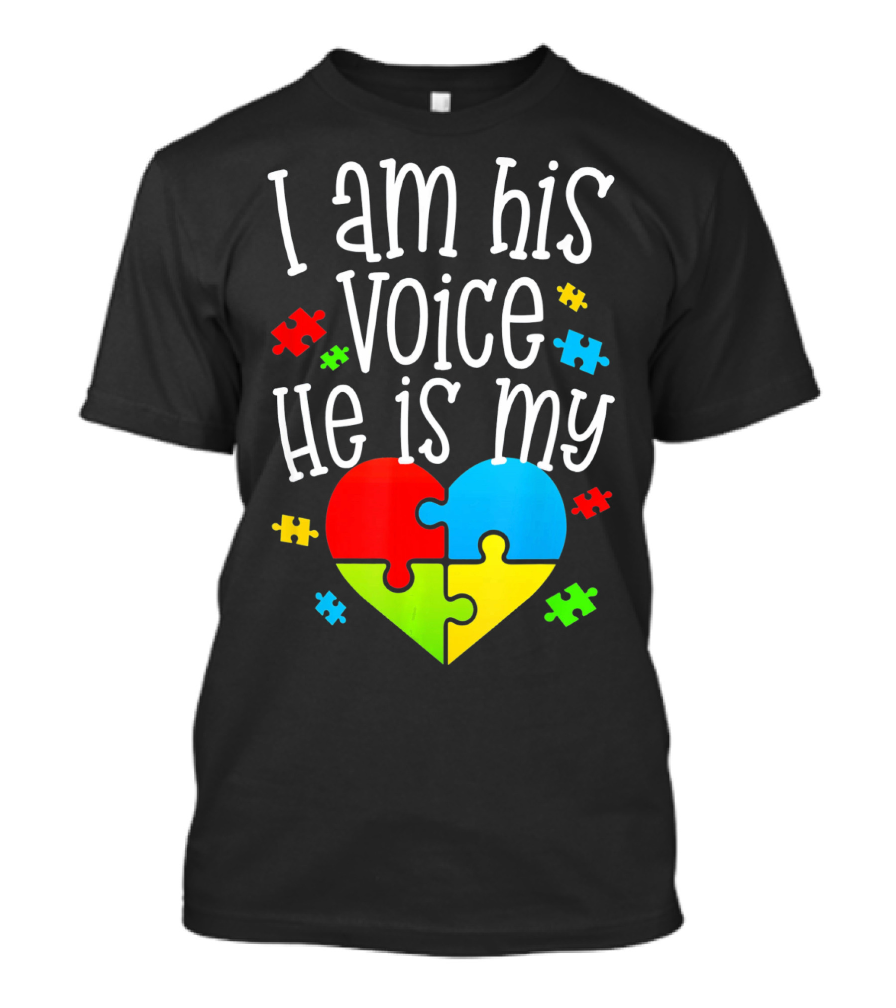 I Am His Voice He Is My Heart Autism Puzzle Pieces T-Shirt