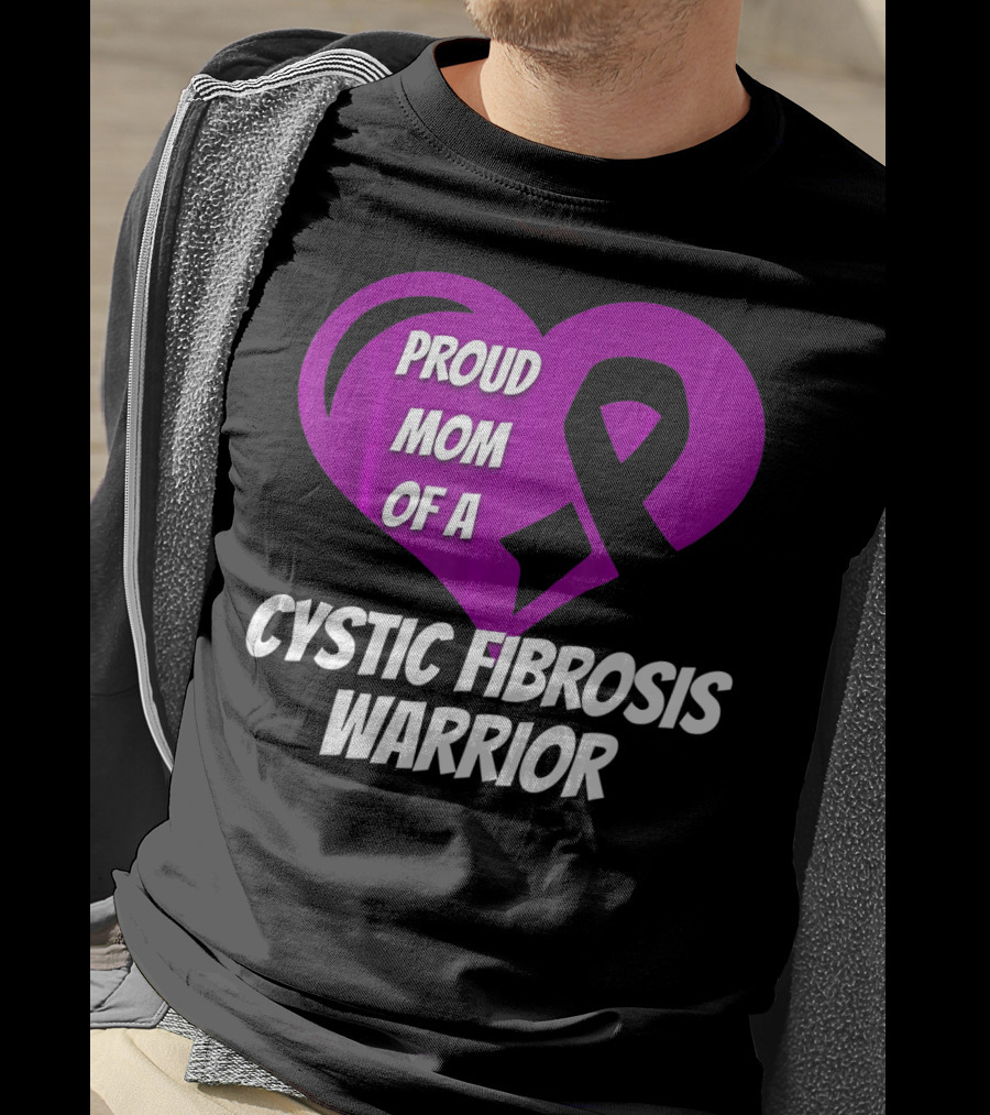 Proud Mom Of A Cystic Fibrosis Warrior Purple Ribbon Heart T-Shirt