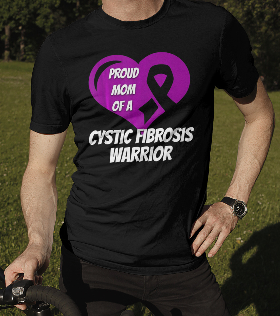 Proud Mom Of A Cystic Fibrosis Warrior Purple Ribbon Heart T-Shirt