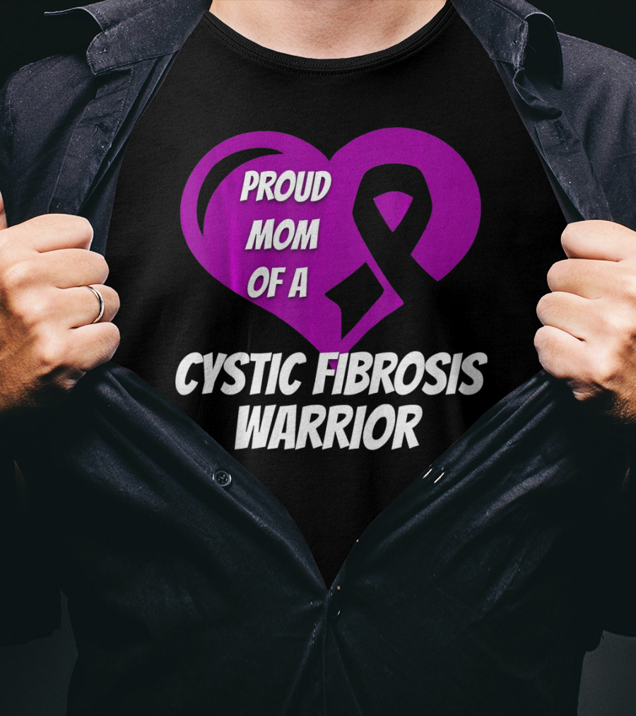 Proud Mom Of A Cystic Fibrosis Warrior Purple Ribbon Heart T-Shirt