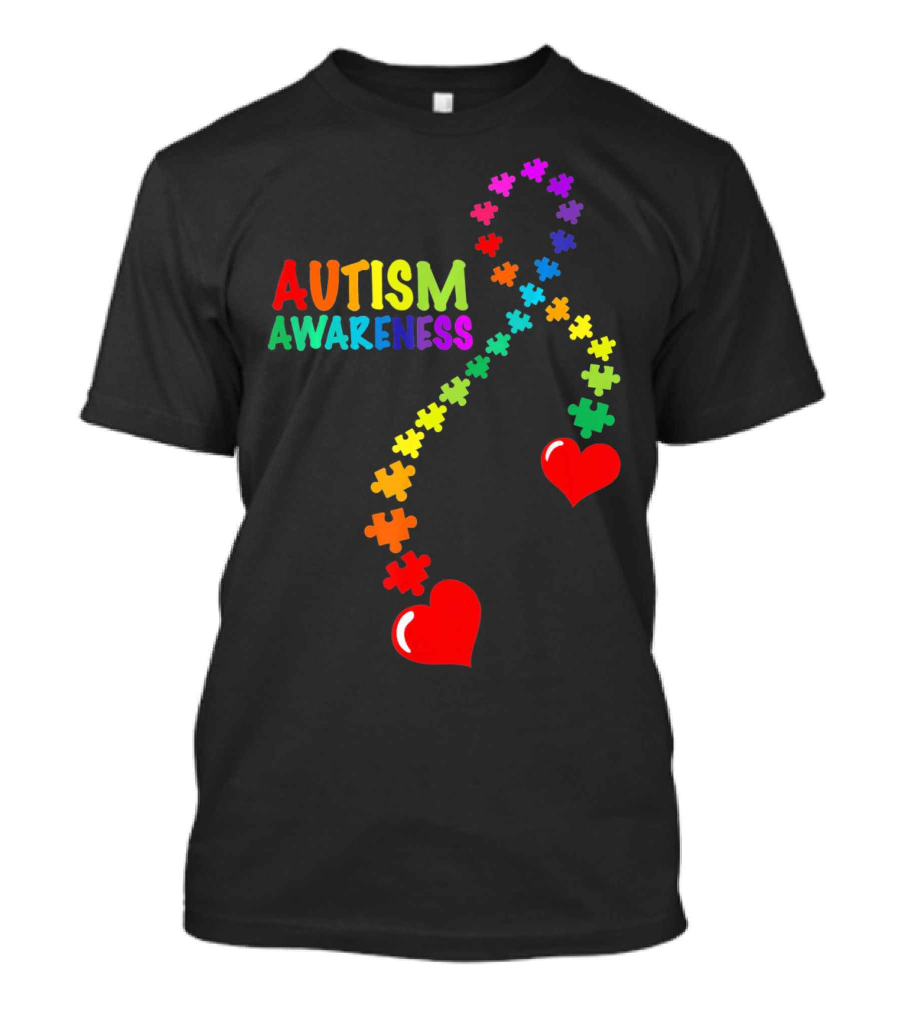 Autism Awareness Puzzle Heart Ribbon Rainbow T-Shirt