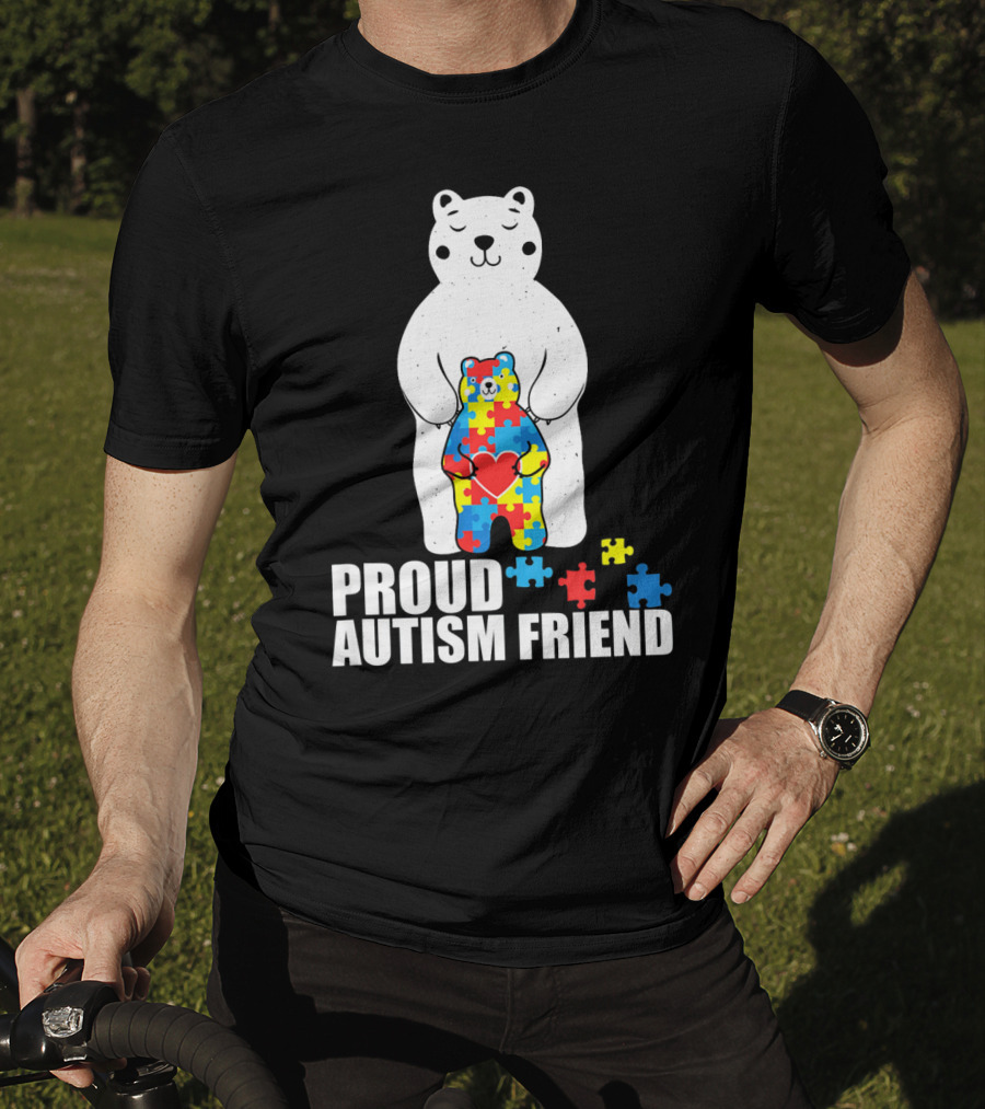 Proud Autism Friend Bear With Colorful Puzzle Pieces T-Shirt