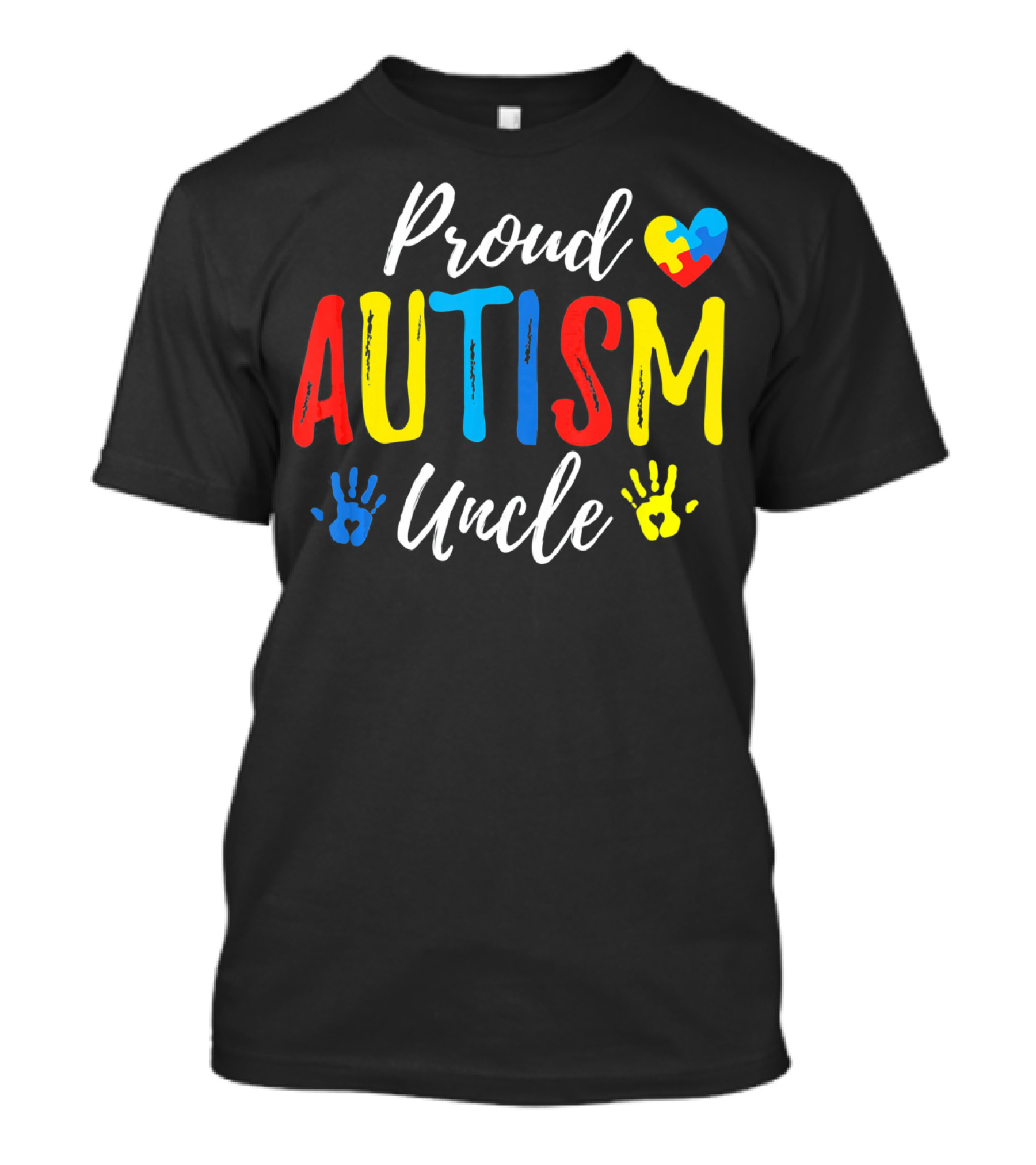 Proud Uncle Autism Awareness Heart Puzzle Handprints T-Shirt