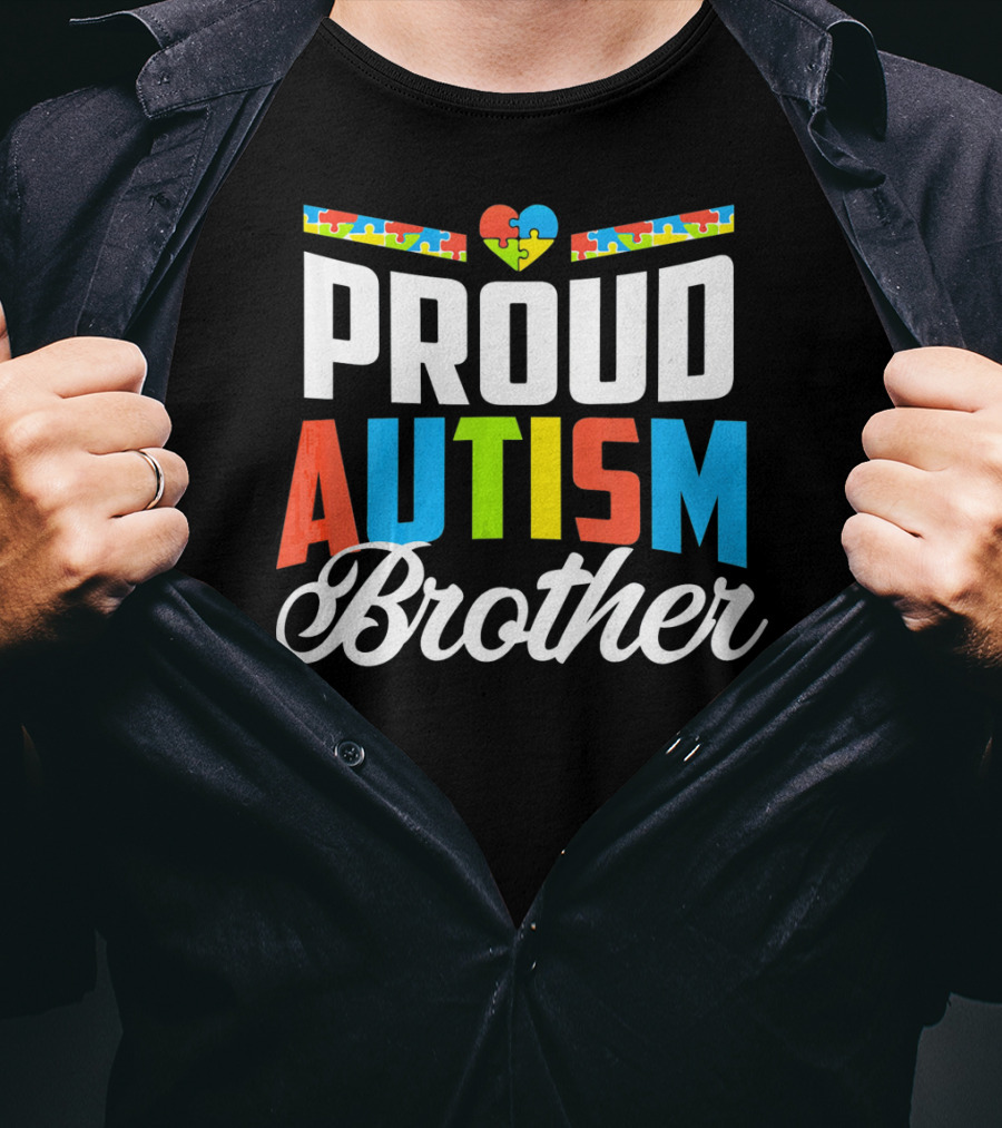 Proud Autism Brother Puzzle Heart Awareness Support T-Shirt