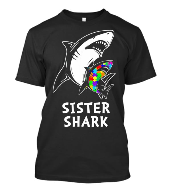 Sister Shark Autism Awareness Puzzle T-Shirt