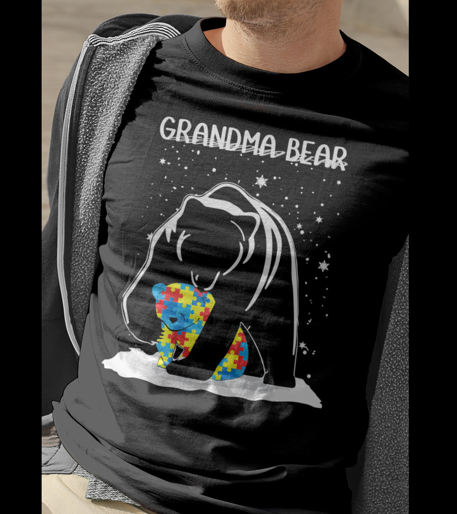Grandma Bear With Puzzle Piece Bear For Autism Awareness T-Shirt