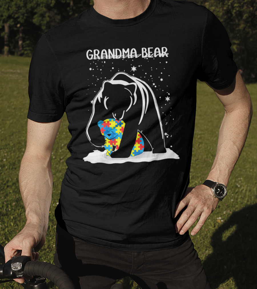 Grandma Bear With Puzzle Piece Bear For Autism Awareness T-Shirt