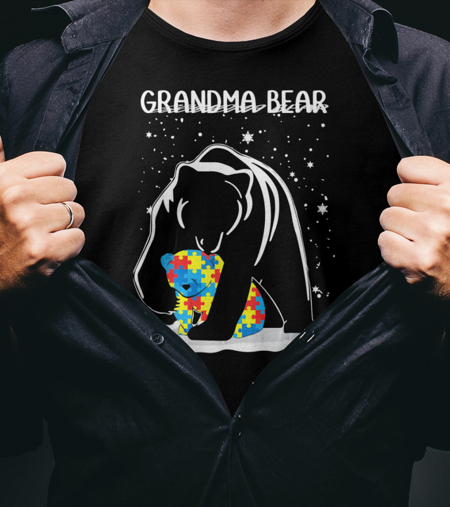 Grandma Bear With Puzzle Piece Bear For Autism Awareness T-Shirt