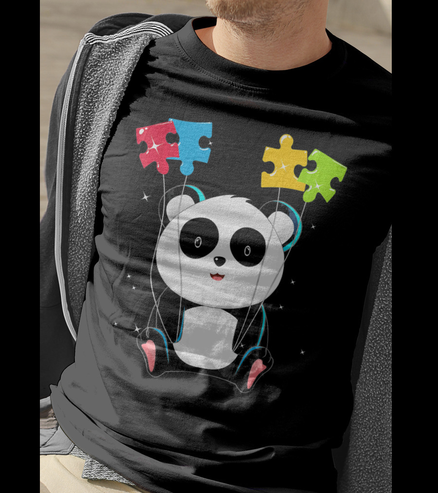 Autism Awareness Cute Panda With Colorful Puzzle Balloons T-Shirt
