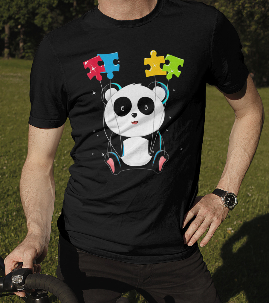 Autism Awareness Cute Panda With Colorful Puzzle Balloons T-Shirt