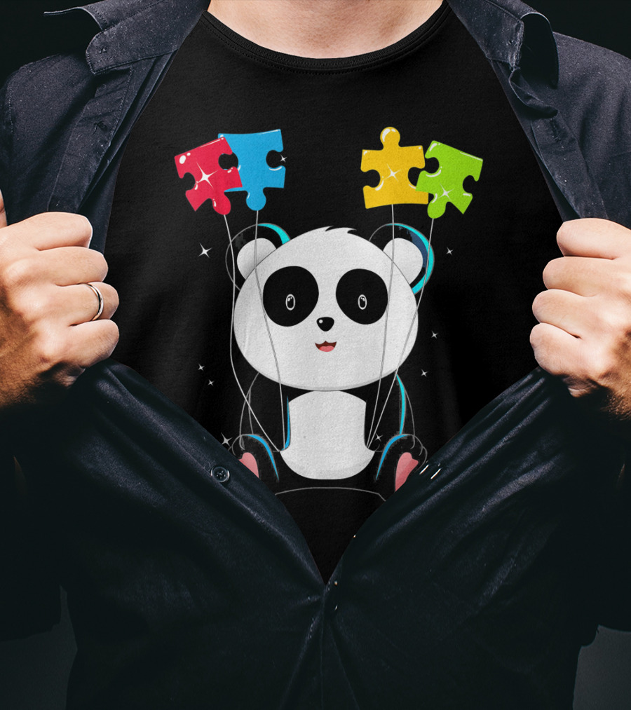 Autism Awareness Cute Panda With Colorful Puzzle Balloons T-Shirt