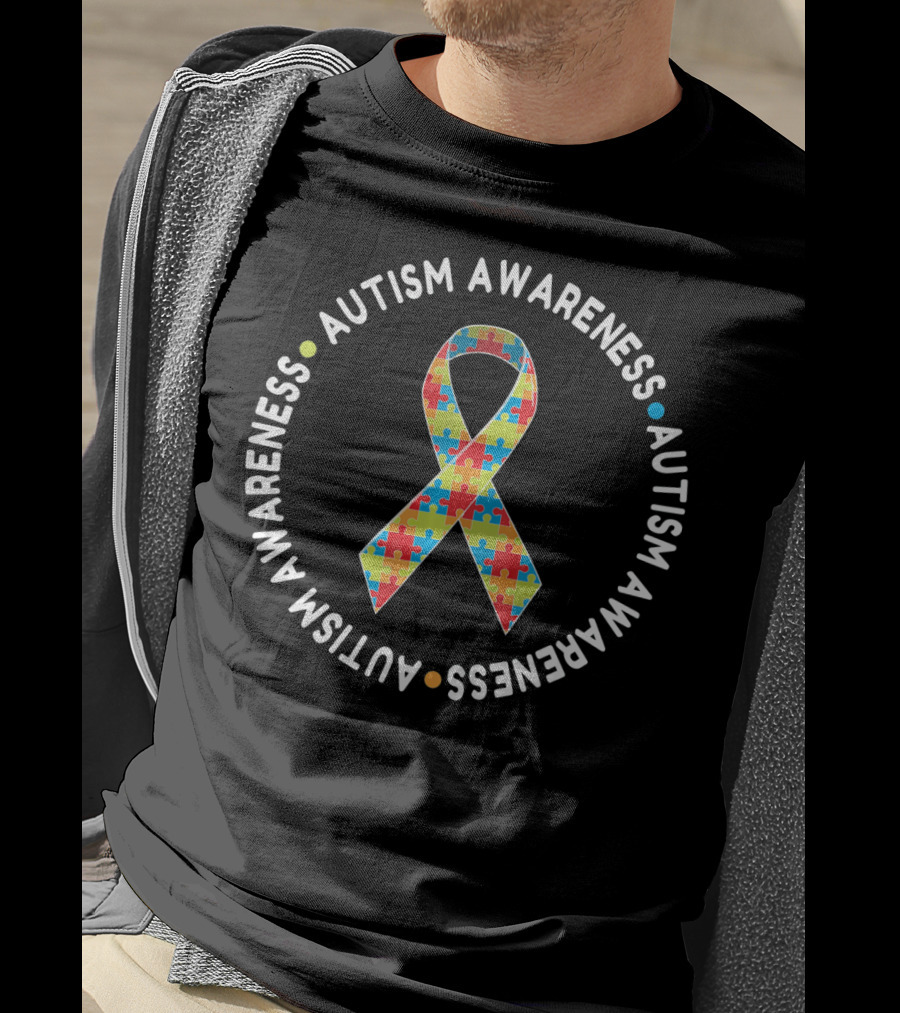Autism Awareness Ribbon Circle With Multicolored Puzzle T-Shirt