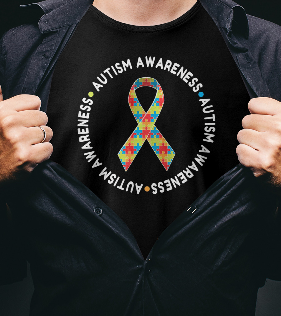 Autism Awareness Ribbon Circle With Multicolored Puzzle T-Shirt