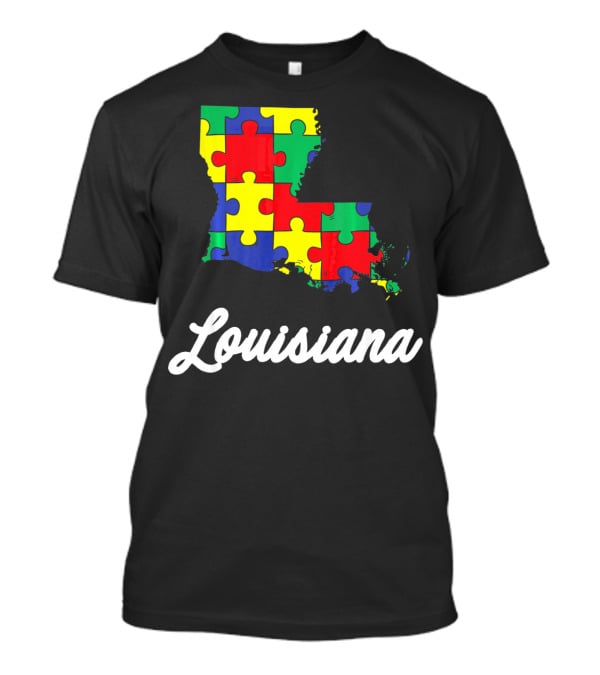 Autism Awareness Puzzle Map Louisiana T-Shirt