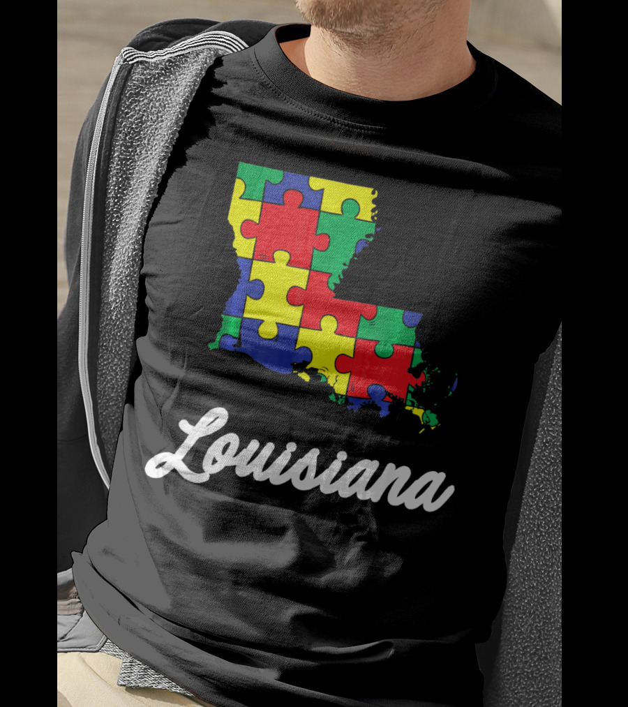Autism Awareness Puzzle Map Louisiana T-Shirt