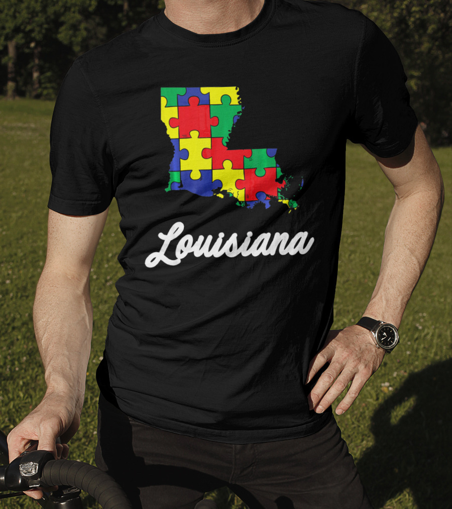 Autism Awareness Puzzle Map Louisiana T-Shirt