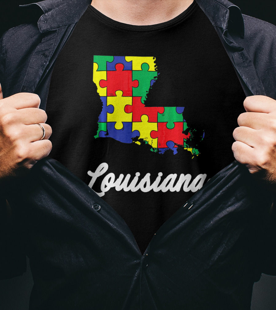 Autism Awareness Puzzle Map Louisiana T-Shirt