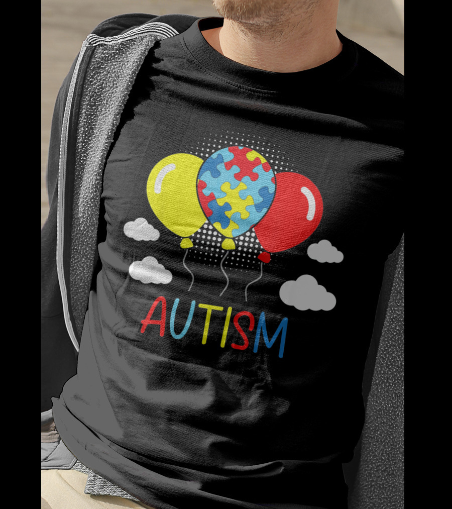 Autism Awareness Balloons Puzzle Clouds T-Shirt