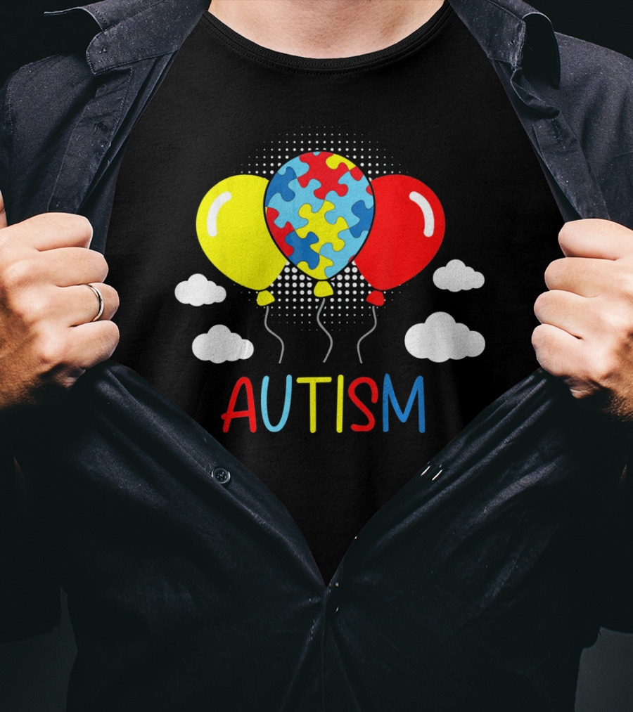 Autism Awareness Balloons Puzzle Clouds T-Shirt