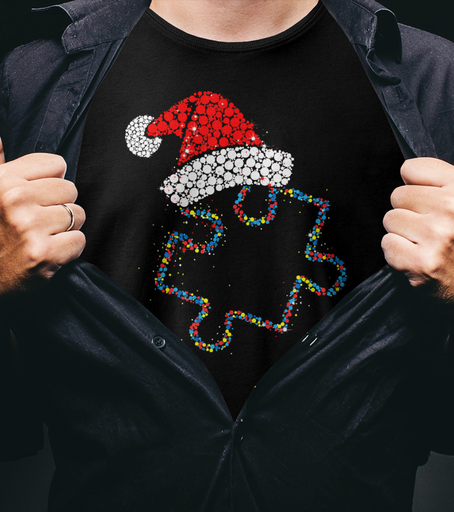 Puzzle Santa Merry Christmas Autism Awareness T-Shirt