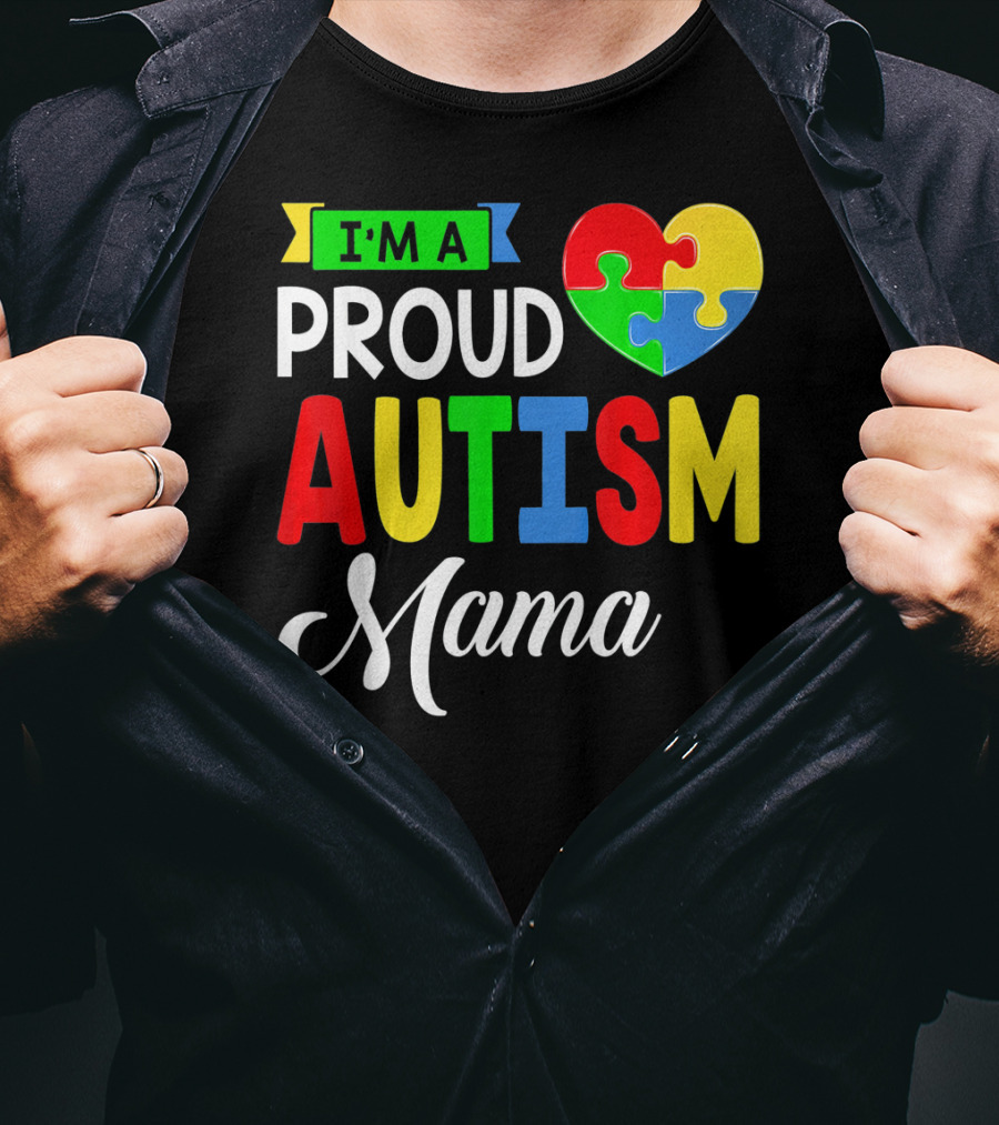 I'M A Proud Autism Mama Puzzle Heart Mamasaurus T-Shirt