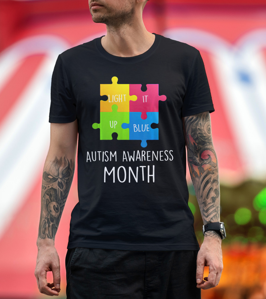 Light It Up Blue Autism Awareness Month Puzzle Piece T-Shirt