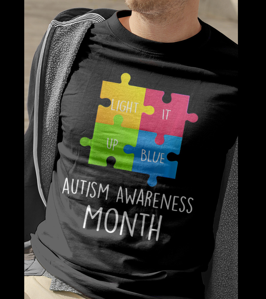 Light It Up Blue Autism Awareness Month Puzzle Piece T-Shirt