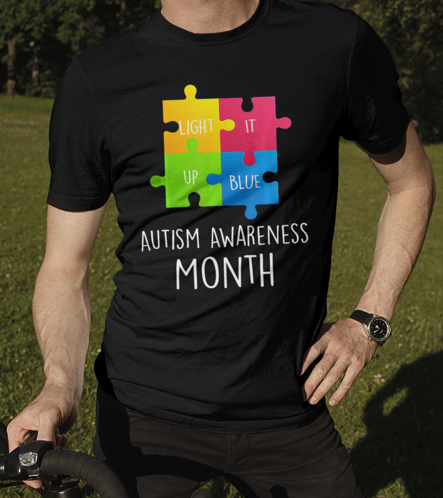 Light It Up Blue Autism Awareness Month Puzzle Piece T-Shirt