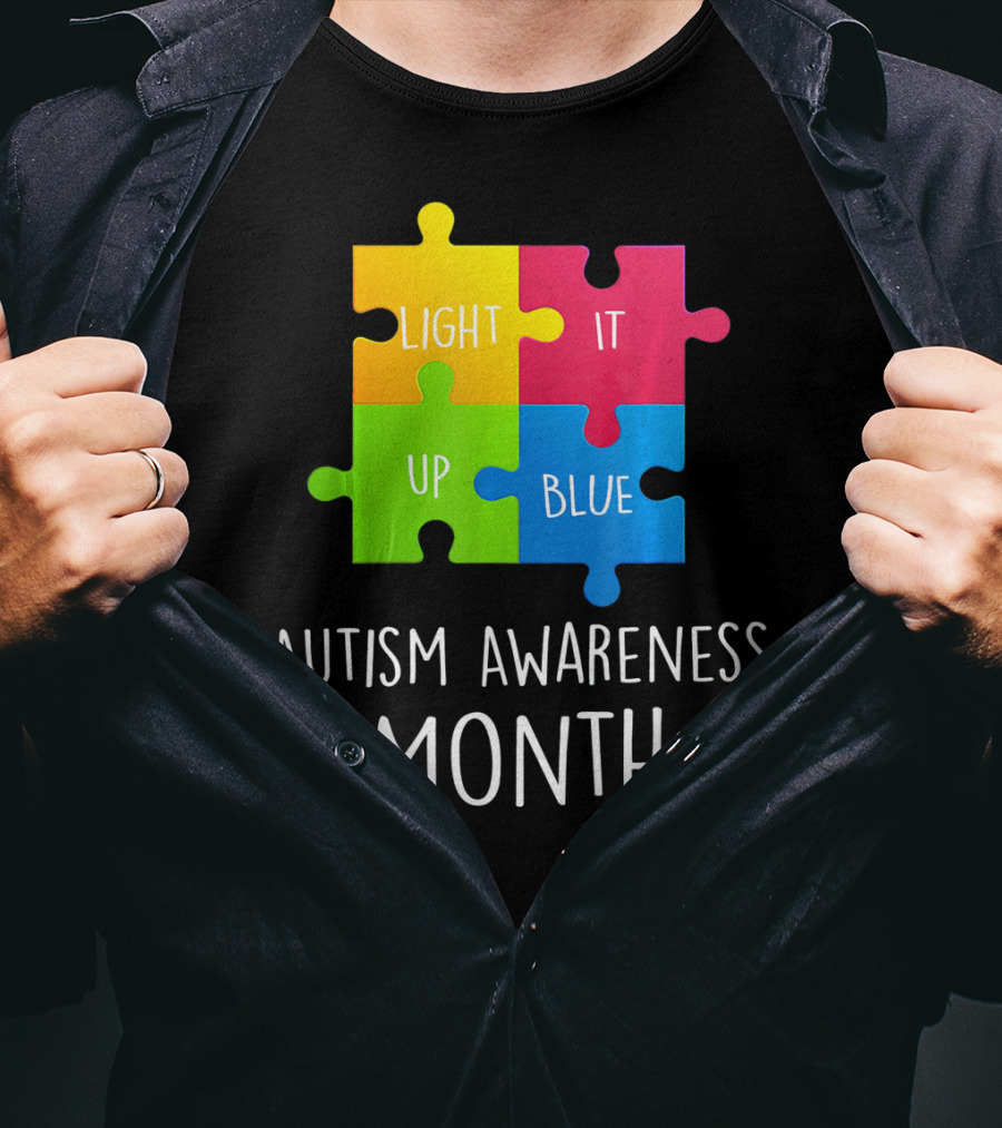Light It Up Blue Autism Awareness Month Puzzle Piece T-Shirt
