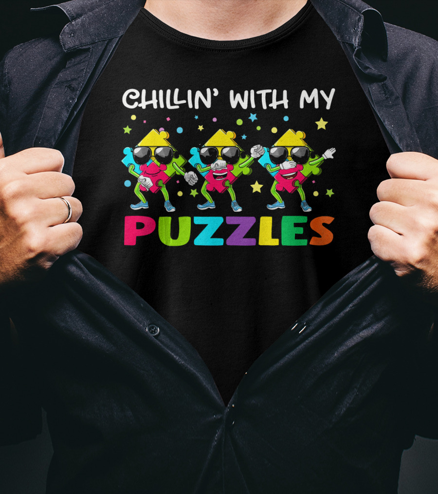 Chillin With My Puzzles Cool Dancing Characters With Autism Awareness T-Shirt