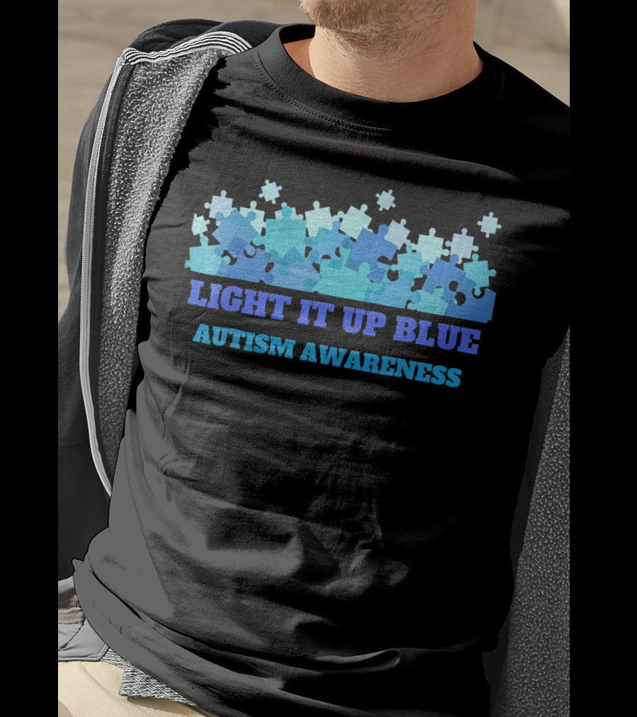 Light It Up Blue Autism Awareness Puzzle Pieces T-Shirt