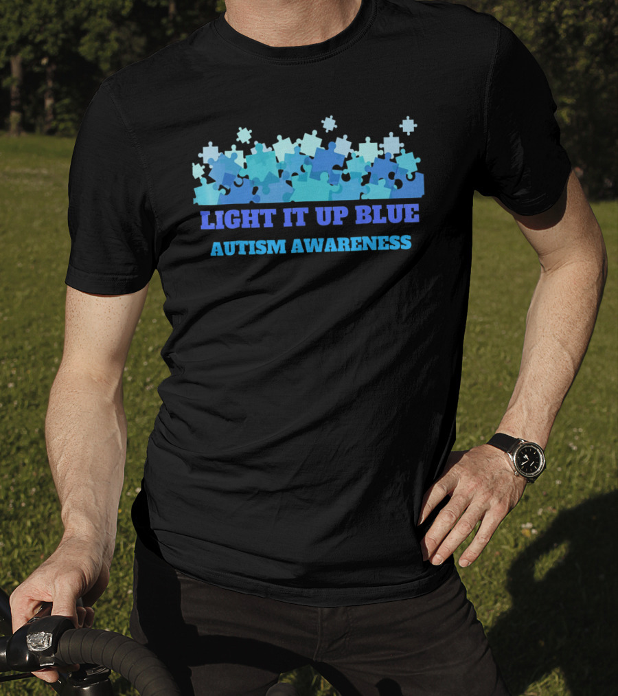 Light It Up Blue Autism Awareness Puzzle Pieces T-Shirt