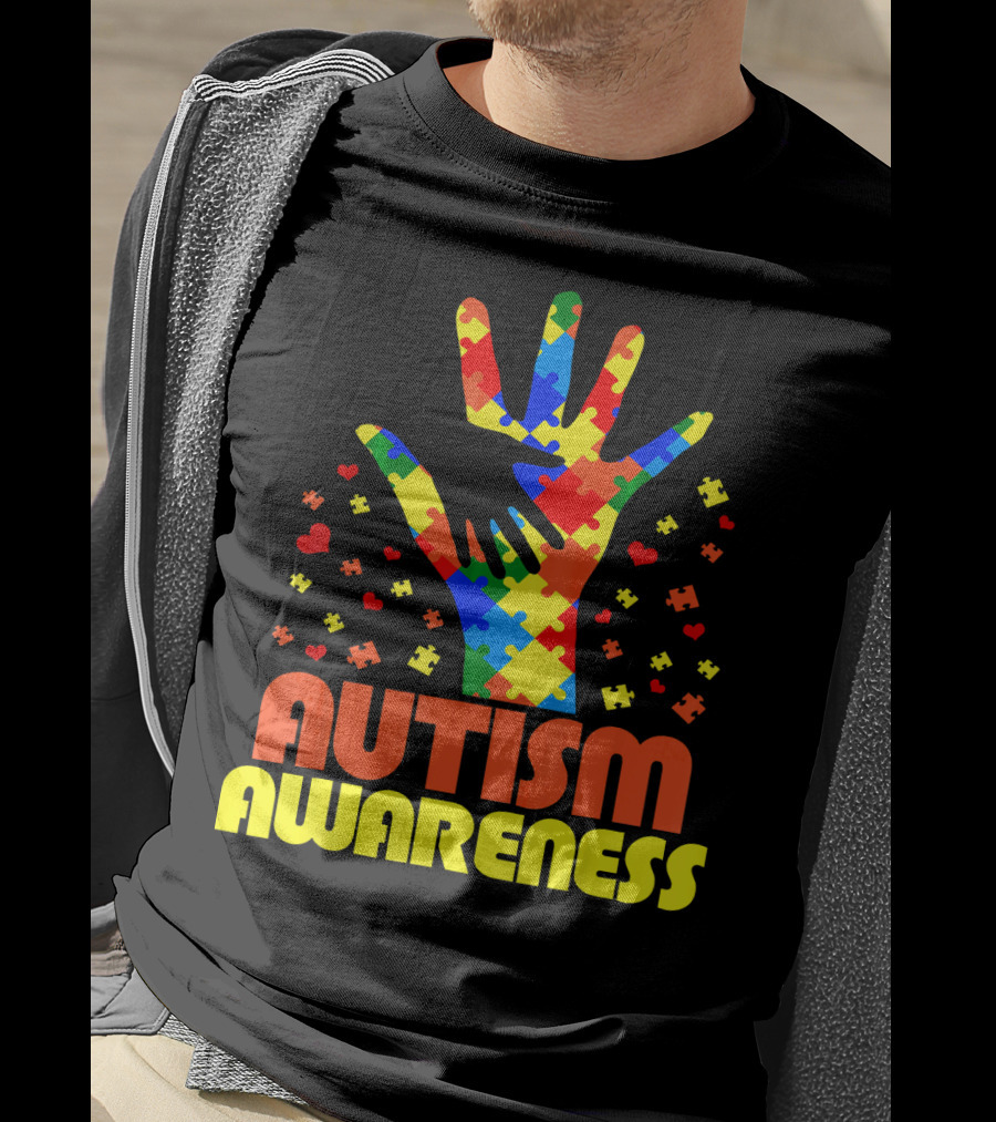 Autism Awareness Puzzle Piece Hand Son Daughter T-Shirt