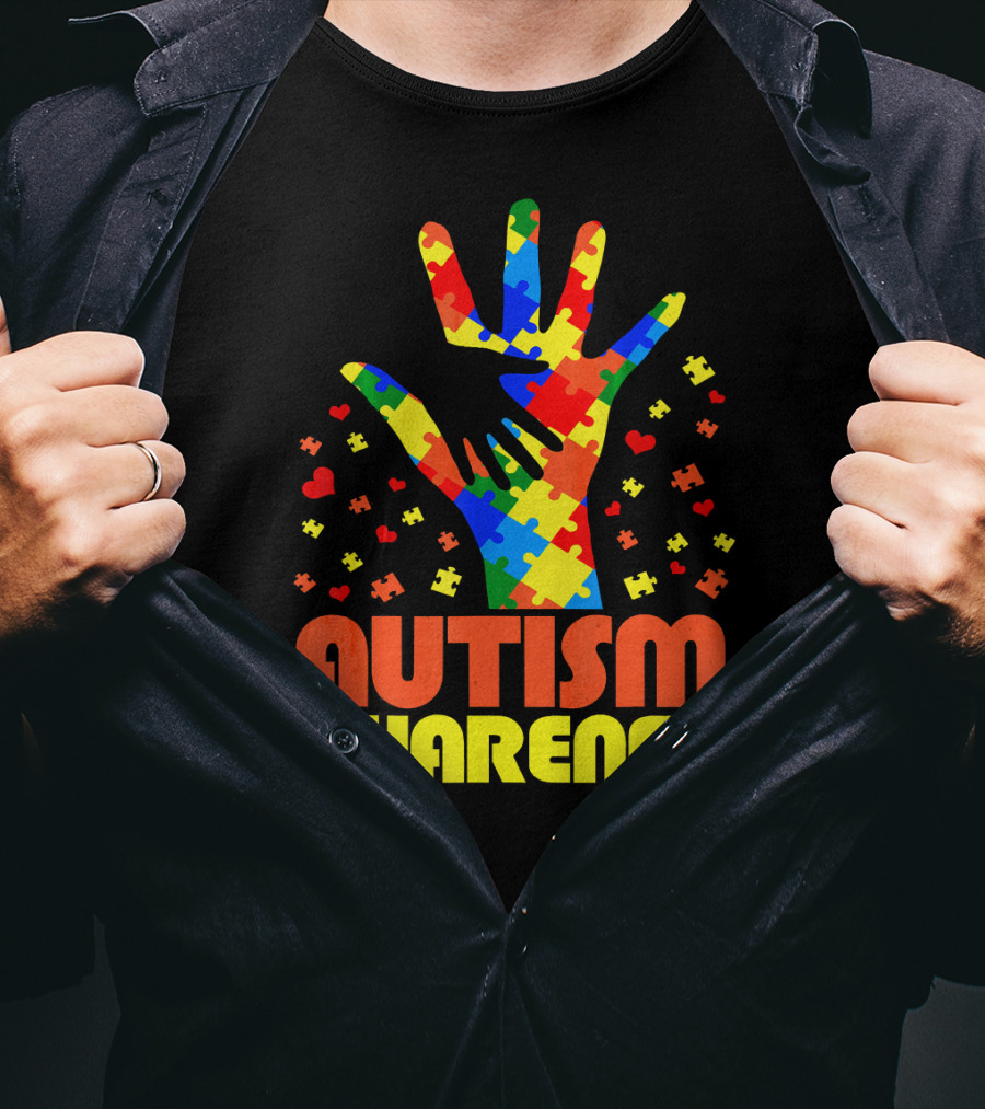 Autism Awareness Puzzle Piece Hand Son Daughter T-Shirt