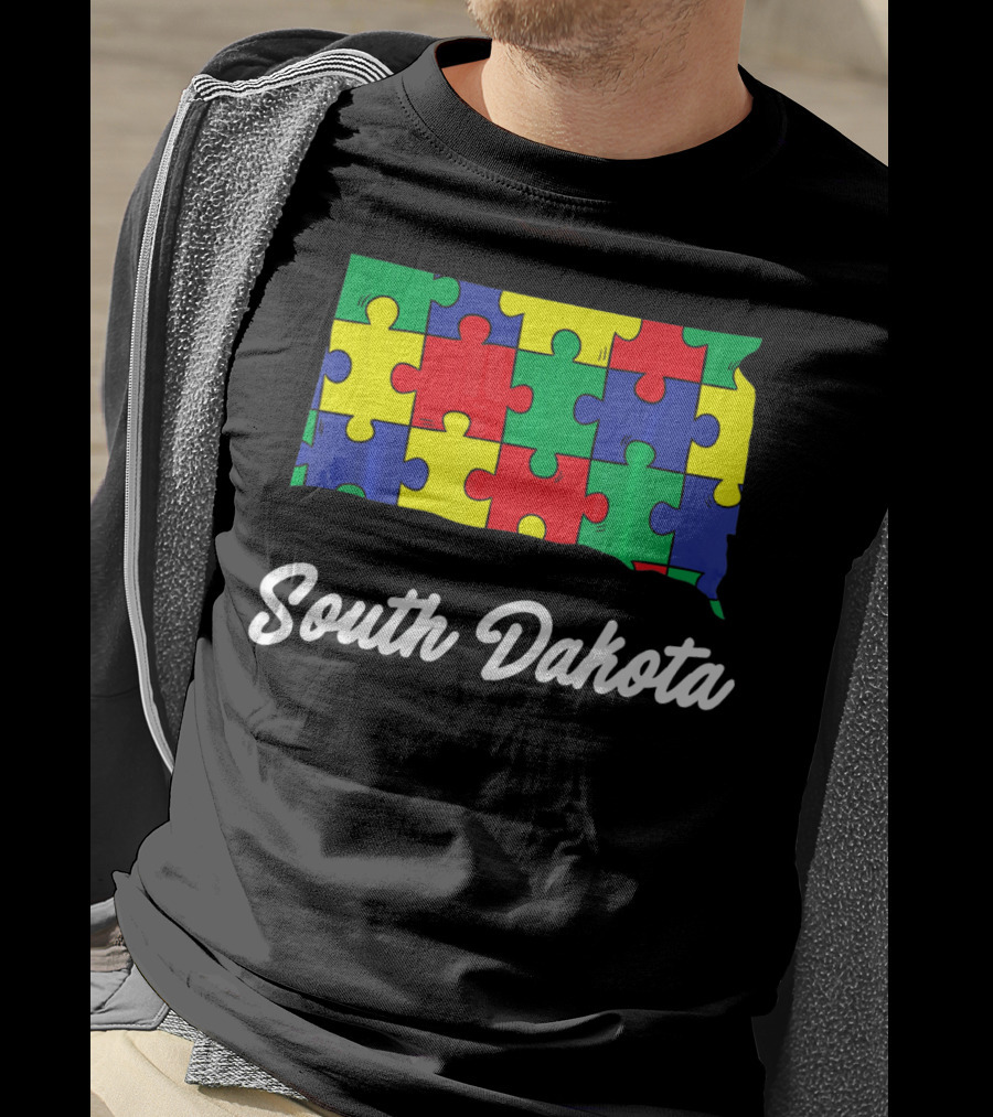 South Dakota Autism Awareness Puzzle Map T-Shirt
