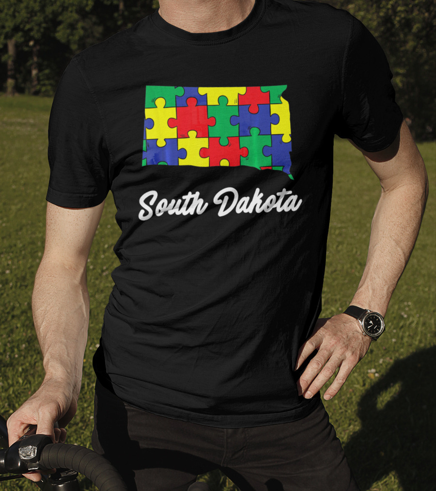 South Dakota Autism Awareness Puzzle Map T-Shirt