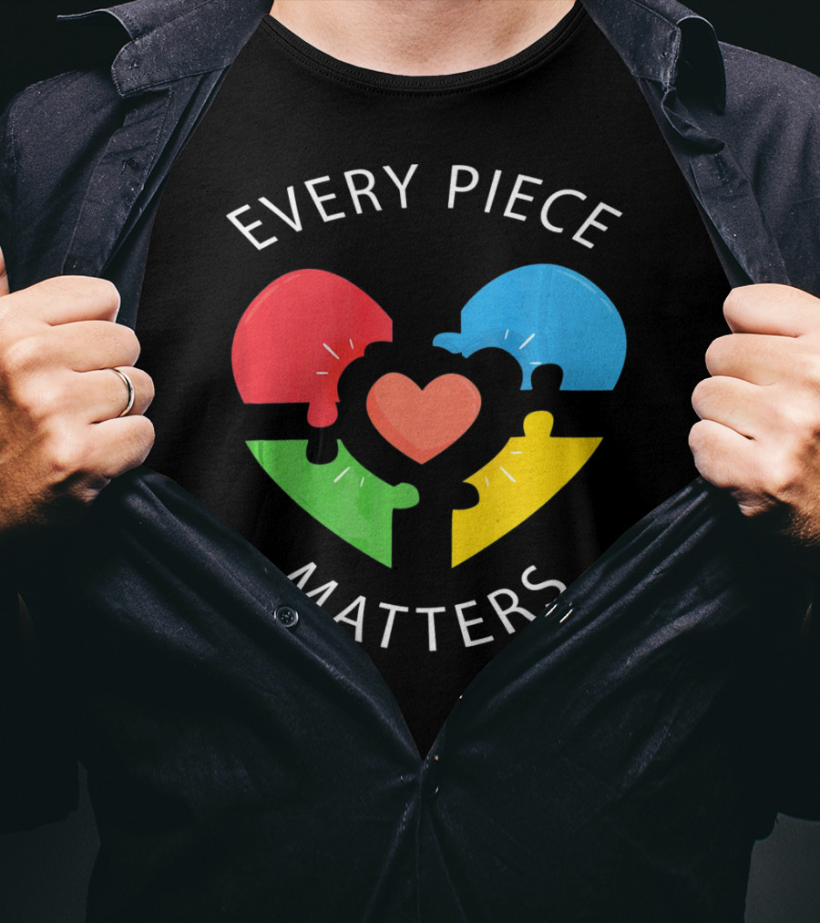 Every Piece Matters Puzzle Heart Colors Autism Awareness T-Shirt