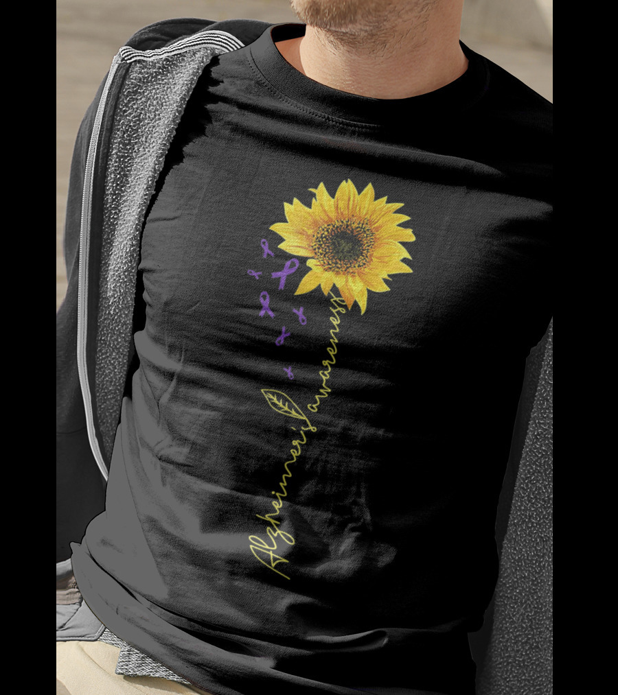 Sunflower Purple Ribbons Alzheimer's Awareness T-Shirt