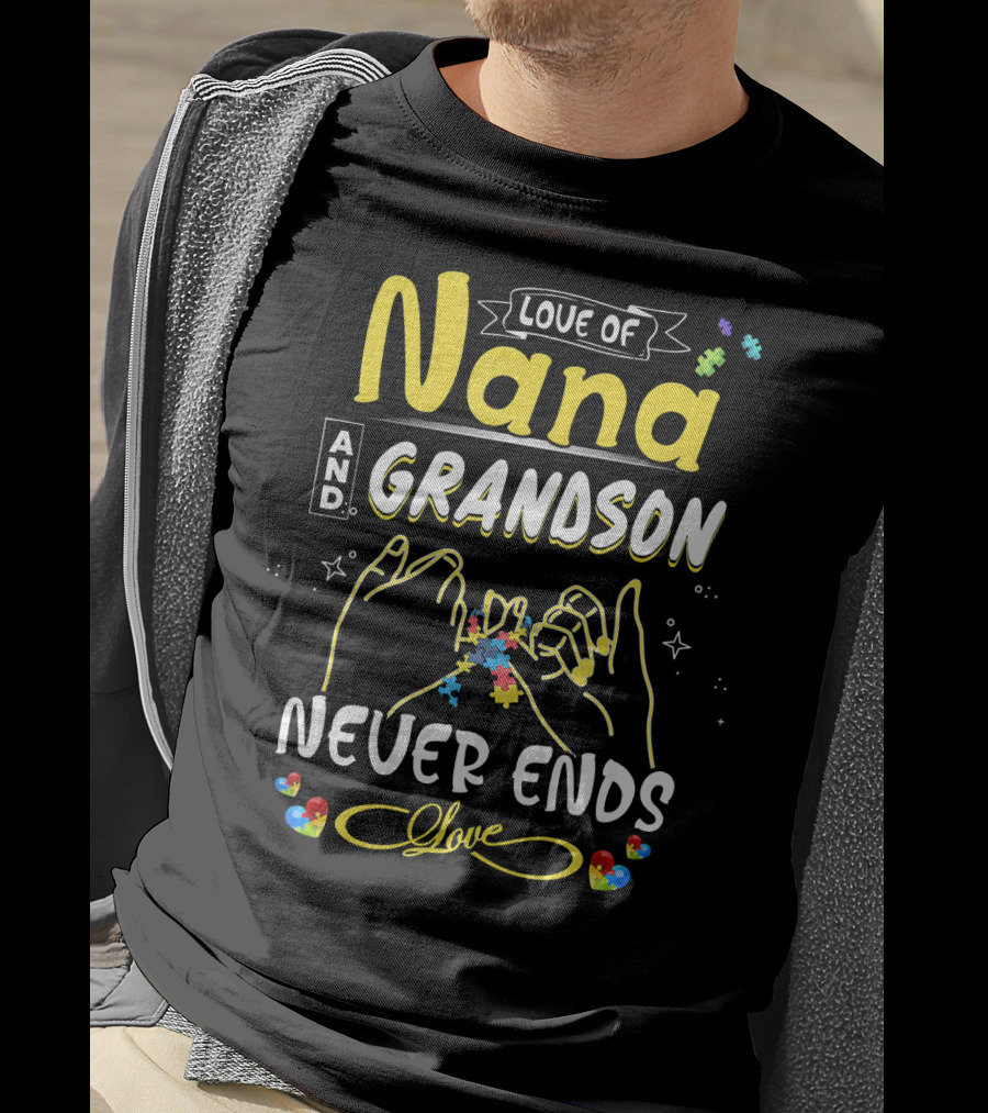 Love Of Nana And Grandson Never Ends Love Puzzle Connection T-Shirt