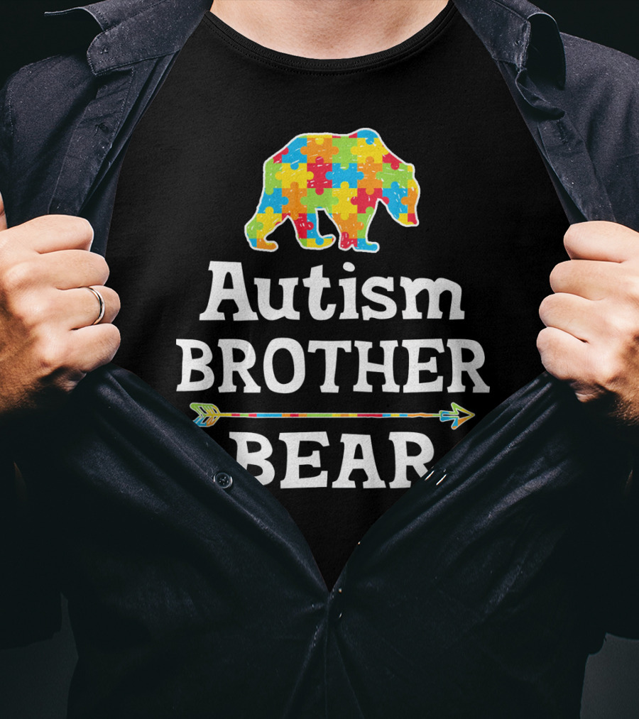 Autism Brother Bear Puzzle Piece Awareness Arrow T-Shirt