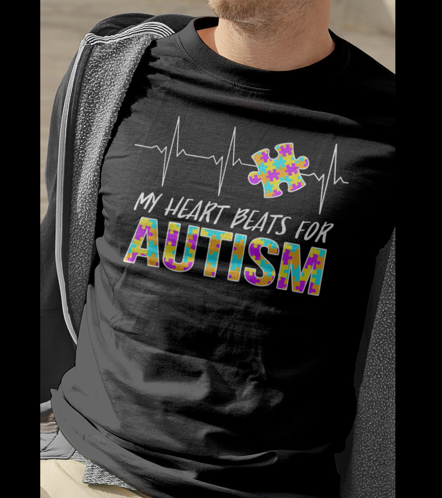 My Heart Beats For Autism Awareness Puzzle Piece T-Shirt