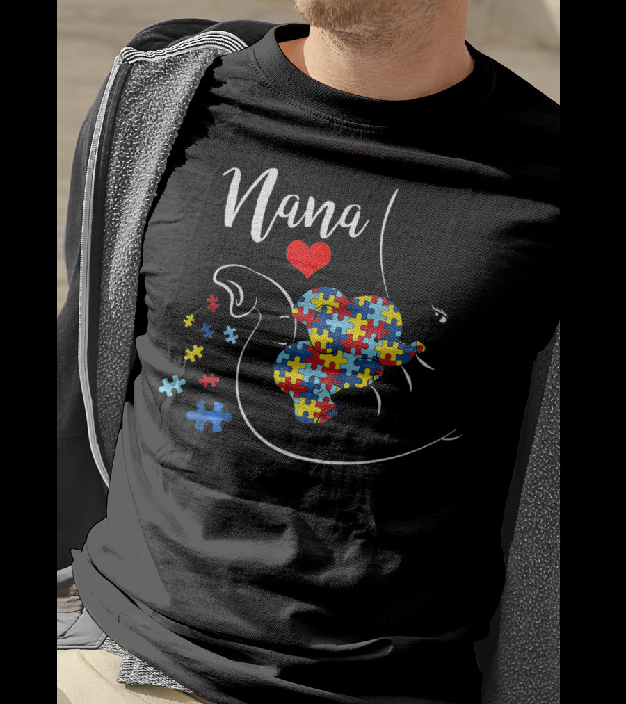 Nana Elephant Puzzle Heart Autism Awareness T-Shirt