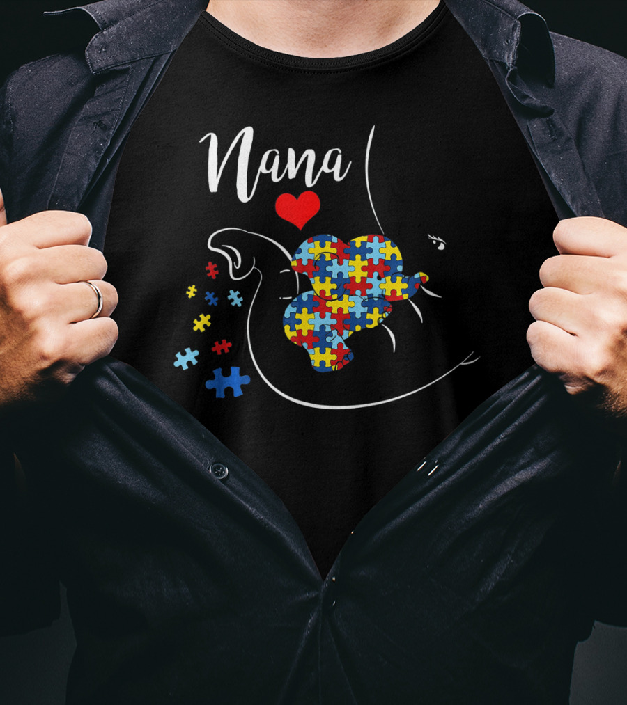 Nana Elephant Puzzle Heart Autism Awareness T-Shirt