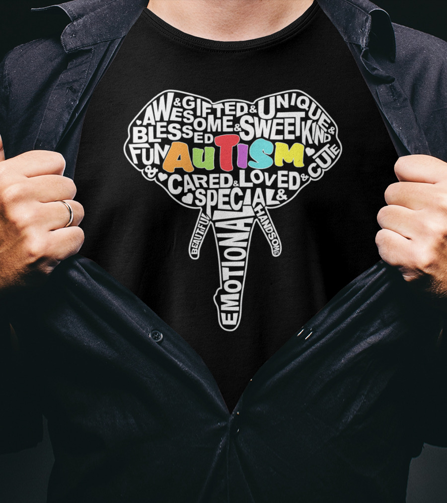 Autism Gifted Awesome Unique Emotional Elephant Face T-Shirt
