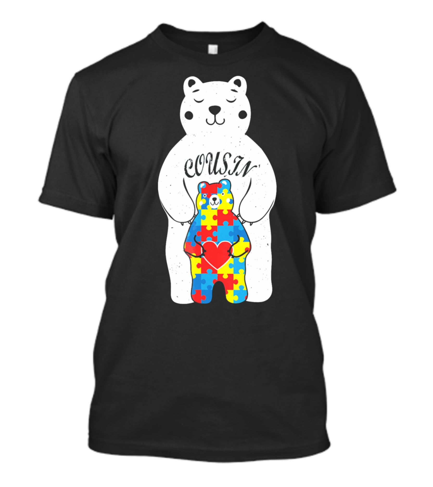 Cousin Bear Holding Autism Awareness Puzzle Heart ASD T-Shirt