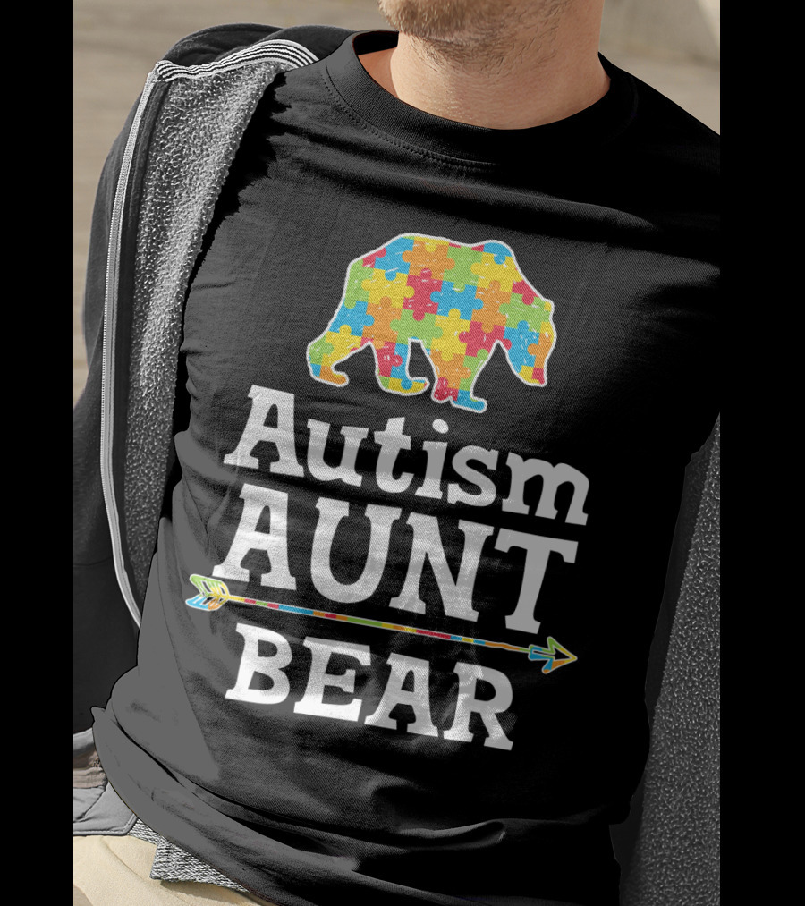 Autism Awareness Aunt Bear Puzzle Pattern Arrow T-Shirt