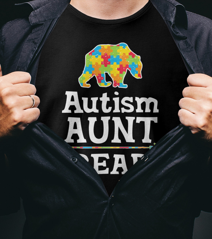Autism Awareness Aunt Bear Puzzle Pattern Arrow T-Shirt