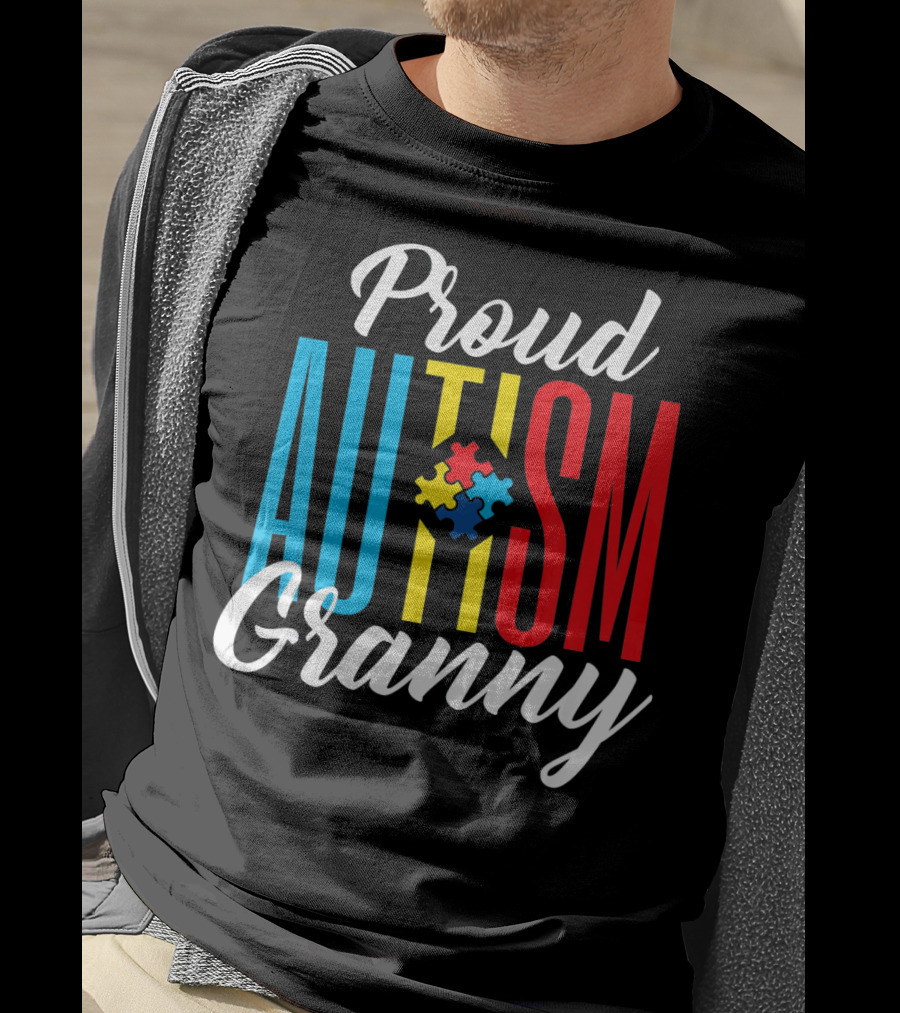 Proud Autism Granny With Colorful Puzzle Awareness T-Shirt