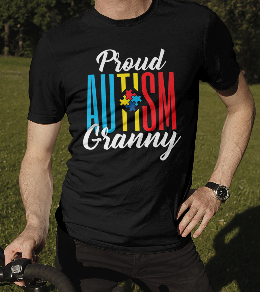 Proud Autism Granny With Colorful Puzzle Awareness T-Shirt